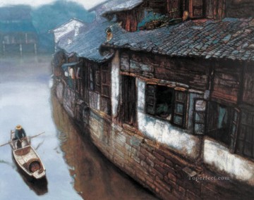 Families at River Village Landscapes from China Oil Paintings